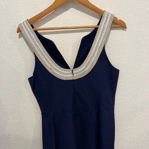 Lilly Pulitzer Valli Shift Dress Women's 6 Mini Metallic Sleeveless Navy Blue - Picture 7 of 10